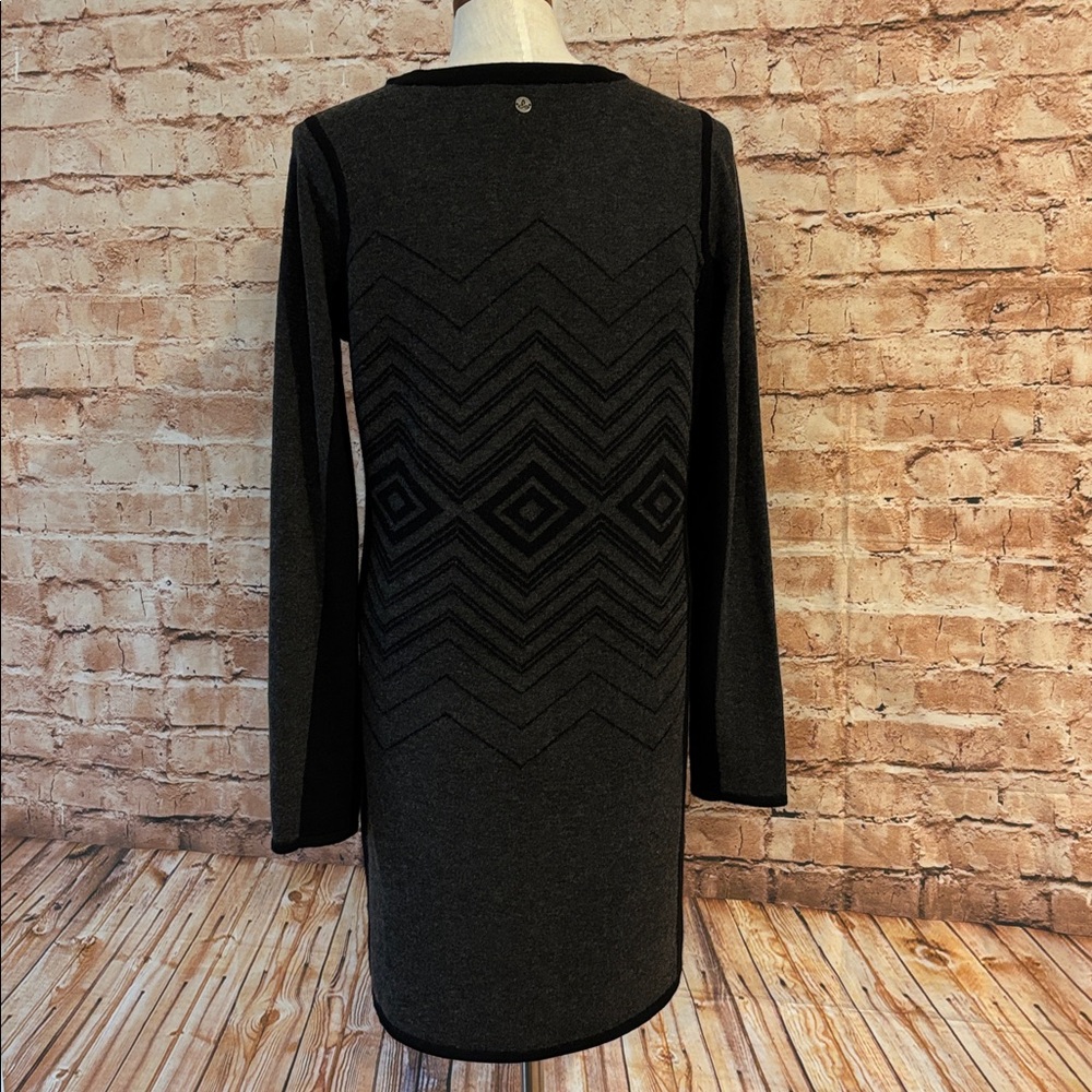 Prana “Delia” Black and Gray Sweater Dress with Geometric Pattern - Picture 8 of 13